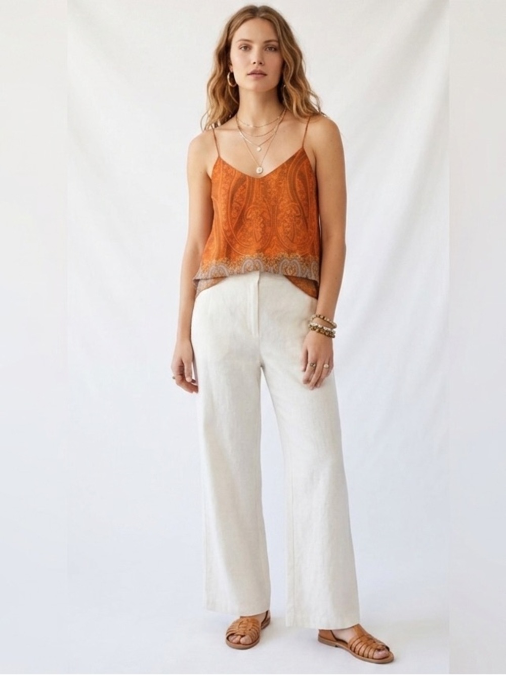 Bohemian Orange Paisley Pattern Lined Tank Top